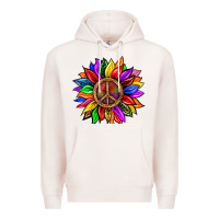 Pale Pink Pride LGBTQ+ Sunflower With Peace Premium Hoodie - BundleAndBundleShop