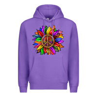 Purple Pride LGBTQ+ Sunflower With Peace Premium Hoodie - BundleAndBundleShop