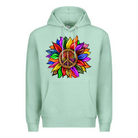 Seafoam Pride LGBTQ+ Sunflower With Peace Premium Hoodie - BundleAndBundleShop