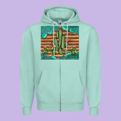 Cactus Gemstone Zipper Hoodie Designed By Jahusdesignshop