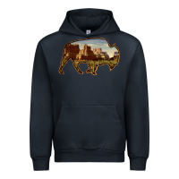 Navy Bison Silhouette Desert Landscape Urban Hoodie - Bettercallsaul