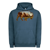 Pigment Midnight Navy Bison Silhouette Desert Landscape Urban Hoodie - Bettercallsaul