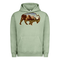Pigment Oil Green Bison Silhouette Desert Landscape Urban Hoodie - Bettercallsaul