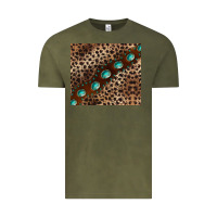 Vintage Olive leopard gemstone leather Vintage Tee - BarkalooDesign