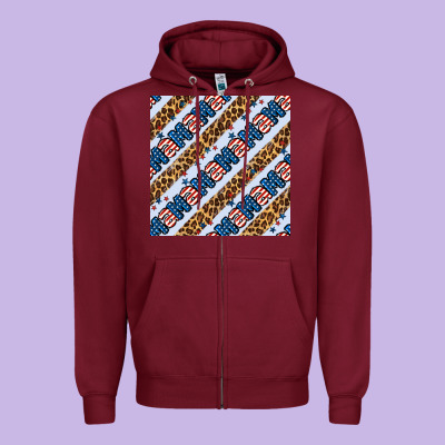 American Mama Leopard Seamless Pattern Zipper Hoodie Designed By Bundleandbundleshop