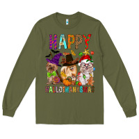 Army Green Happy hallothankmas dog Long Sleeve Tee - FaDigitalArtStudio