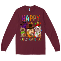 Burgundy Happy hallothankmas dog Long Sleeve Tee - FaDigitalArtStudio