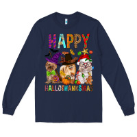 Navy Happy hallothankmas dog Long Sleeve Tee - FaDigitalArtStudio