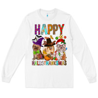 White Happy hallothankmas dog Long Sleeve Tee - FaDigitalArtStudio
