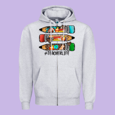 #teacherlife Pencils Zipper Hoodie Designed By Jahusdesignshop