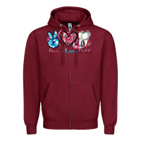 Burgundy peace love dental Zipper Hoodie - AdoDesignShop