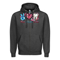 Charcoal Heather peace love dental Zipper Hoodie - AdoDesignShop
