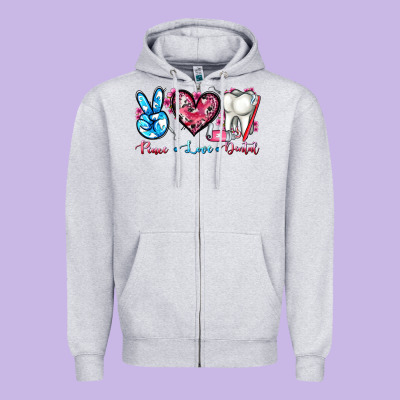 Peace Love Dental Zipper Hoodie Designed By Adodesignshop