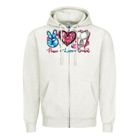 Oatmeal Heather peace love dental Zipper Hoodie - AdoDesignShop