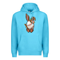 Ocean Blue Baseball Easter Bunny Premium Hoodie - BundleAndBundleShop