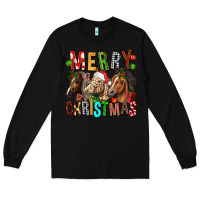 Black Merry christmas horses Long Sleeve Tee - FaDigitalArtStudio