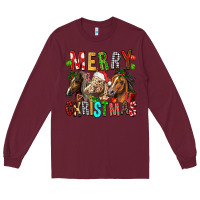 Burgundy Merry christmas horses Long Sleeve Tee - FaDigitalArtStudio