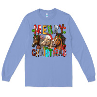Colony Blue Merry christmas horses Long Sleeve Tee - FaDigitalArtStudio