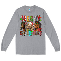Heather Grey Merry christmas horses Long Sleeve Tee - FaDigitalArtStudio