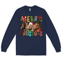 Navy Merry christmas horses Long Sleeve Tee - FaDigitalArtStudio
