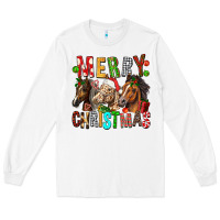 White Merry christmas horses Long Sleeve Tee - FaDigitalArtStudio