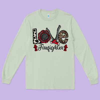 Love Firefighter Long Sleeve Tee Designed By Cowhidedigitalart
