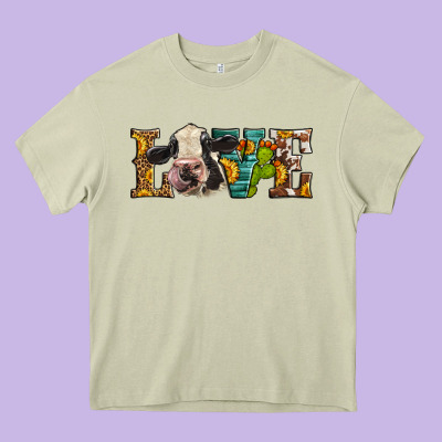 Western Love Holstein Cow Heavy Core Tee Designed By Lillyallendesigns