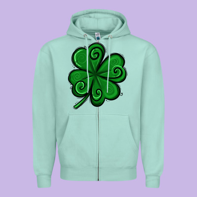 St. Patrick's Day Shamrock Zipper Hoodie Designed By Jasminsmagicworld