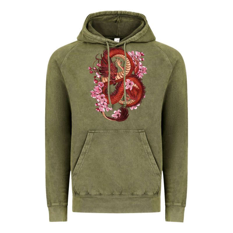 Red Dragon And Sakura Cherry Blossoms Vintage Hoodie by RanaPortraitStore | Teevron
