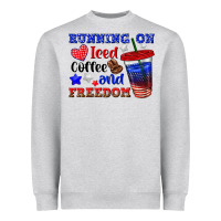 Heather Grey running on iced coffe and freedom Heavyweight Sweatshirt - texasbilliewilder