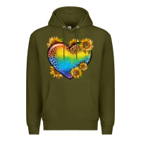 Army Green Pride Heart And Sunflower Premium Hoodie - BundleAndBundleShop