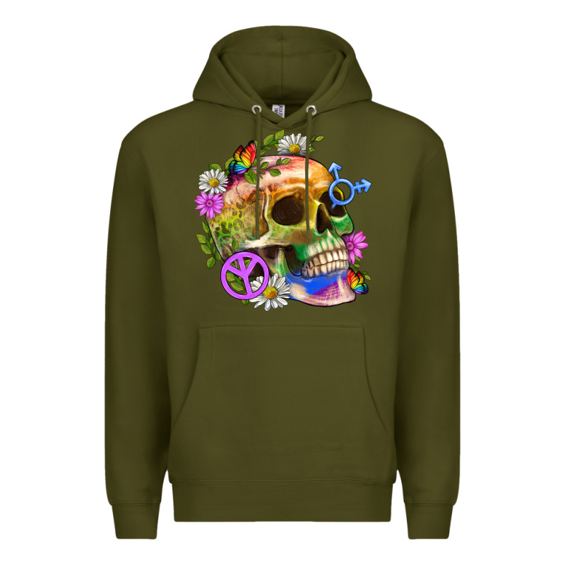 Pride Skull And Transgender Symbol With Peace Premium Hoodie by BundleAndBundleShop | Teevron