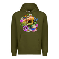 Army Green Pride Skull And Transgender Symbol With Peace Premium Hoodie - BundleAndBundleShop