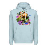 Blue Mist Pride Skull And Transgender Symbol With Peace Premium Hoodie - BundleAndBundleShop