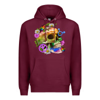 Burgundy Pride Skull And Transgender Symbol With Peace Premium Hoodie - BundleAndBundleShop