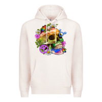 Pale Pink Pride Skull And Transgender Symbol With Peace Premium Hoodie - BundleAndBundleShop