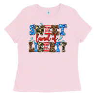 Bubblegum Pink sweet land of liberty Ladies Tee - AdoDesignShop