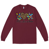 Burgundy peace love autism1 Long Sleeve Tee - CowhideDigitalArt
