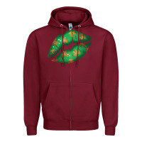 Burgundy St. Patrick's Day Lip Zipper Hoodie - Jasminsmagicworld