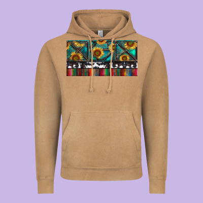 Vintage Hoodie Rusty Sunflowers with Cowhide and Turquoise
