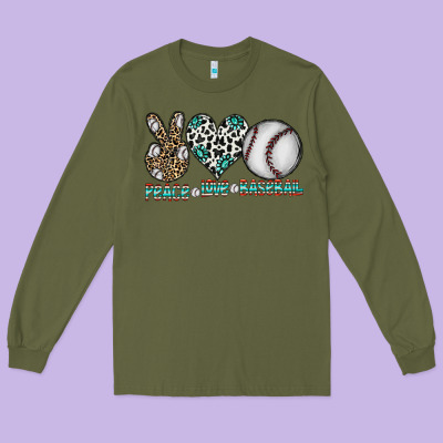Peace Love Baseball Long Sleeve Tee Designed By Cowhidedigitalart