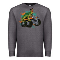 Charcoal Heather monster truck and t rex dinosaur Premium Sweatshirt - MaliasSmallBusiness