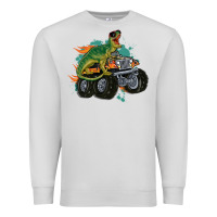 Dove Grey monster truck and t rex dinosaur Premium Sweatshirt - MaliasSmallBusiness