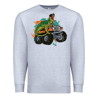 Heather Grey monster truck and t rex dinosaur Premium Sweatshirt - MaliasSmallBusiness