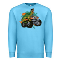 Ocean Blue monster truck and t rex dinosaur Premium Sweatshirt - MaliasSmallBusiness