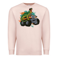 Pale Pink monster truck and t rex dinosaur Premium Sweatshirt - MaliasSmallBusiness