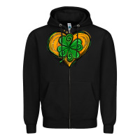 Black St. Patrick's Day Heart with Shamrock Zipper Hoodie - Jasminsmagicworld