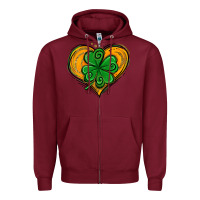 Burgundy St. Patrick's Day Heart with Shamrock Zipper Hoodie - Jasminsmagicworld