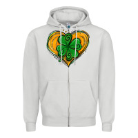 Dove Grey St. Patrick's Day Heart with Shamrock Zipper Hoodie - Jasminsmagicworld