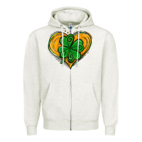 Oatmeal Heather St. Patrick's Day Heart with Shamrock Zipper Hoodie - Jasminsmagicworld